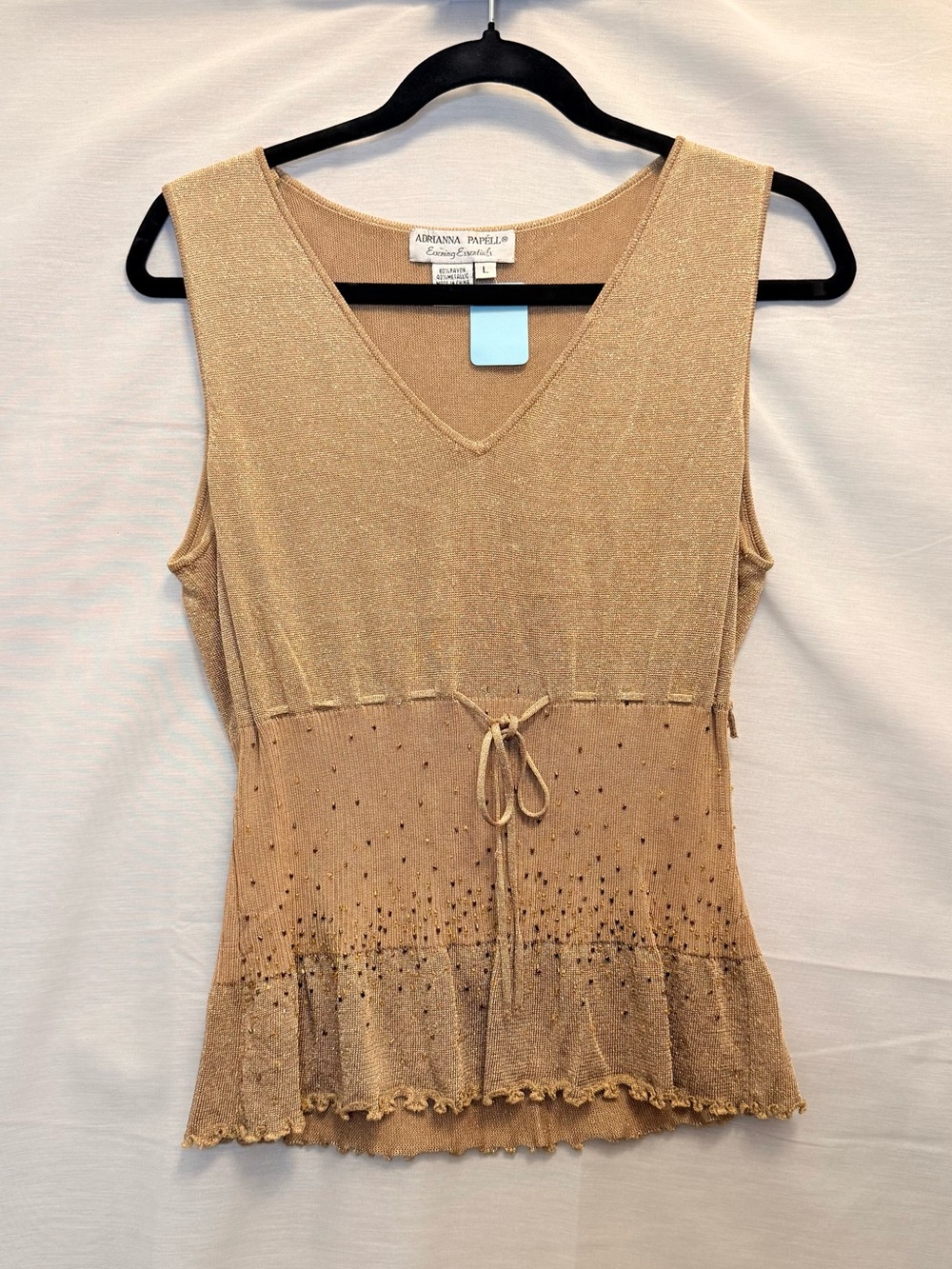 Adrianna Papell Shimmery Gold V-Neck Sleeveless Tank with Drawstring